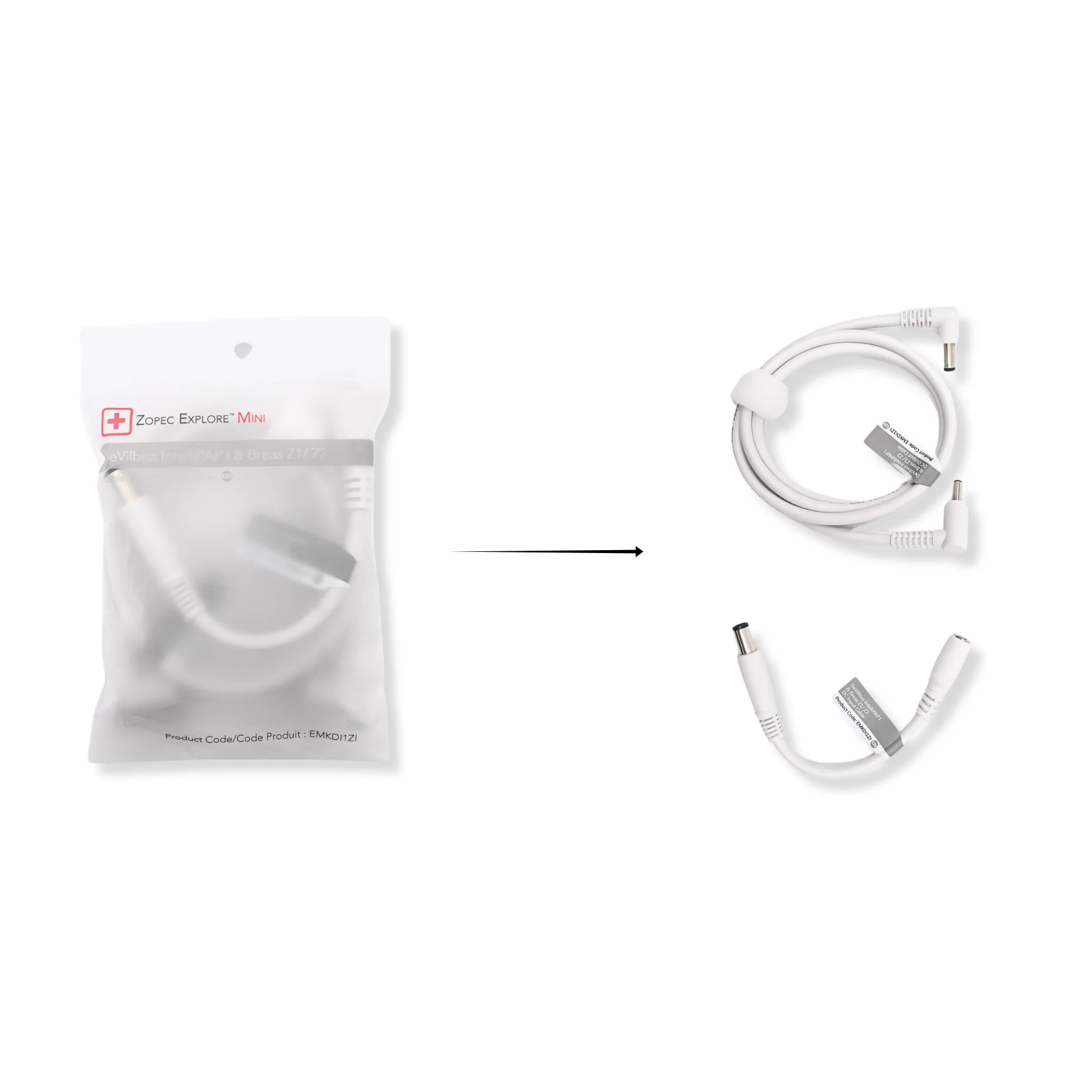 Devilbiss IntelliPAP I & Breas Z1 / Z2 Cable Kit for Zopec Explore Mini - Image 2